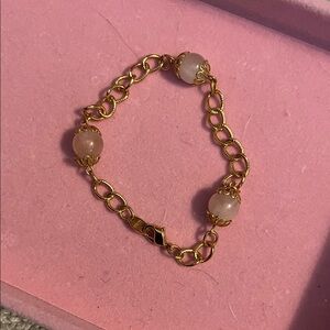 Avon Gold Tone Bracelet with Rose Quartz Beads